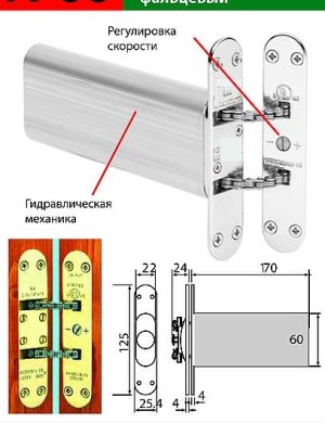 Доводчик цепной встроенный скрытого монтажа для дверей фальцевый