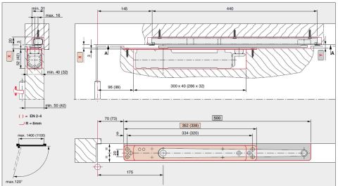 Доводчик Врізний Dorma-ITS96 Concealed Door Closer Türschließer. Размер. Dimension.