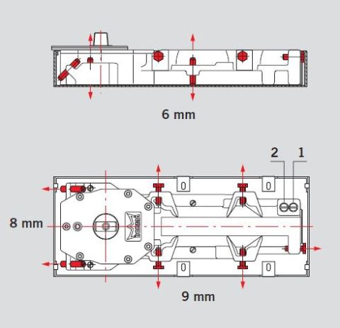 Доводчик дотягувач маятниковых дверей Dorma BTS-65 EN3 напольный нижний підлоговий. Размер и габариты