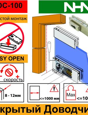Петля со скрытым доводчиком для маятниковых стеклянных дверей NHN-PDC100 (Japan)