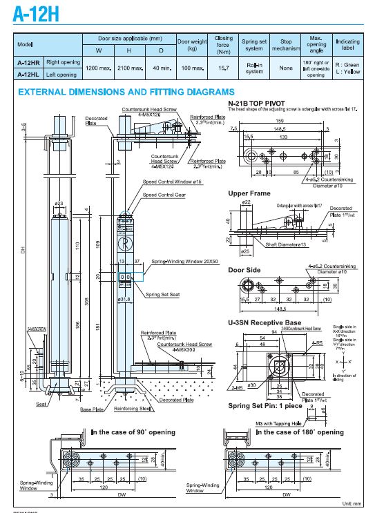 Завіси півот з дотягувачем A12H Center Hang Pivot Auto Hinge Nitto