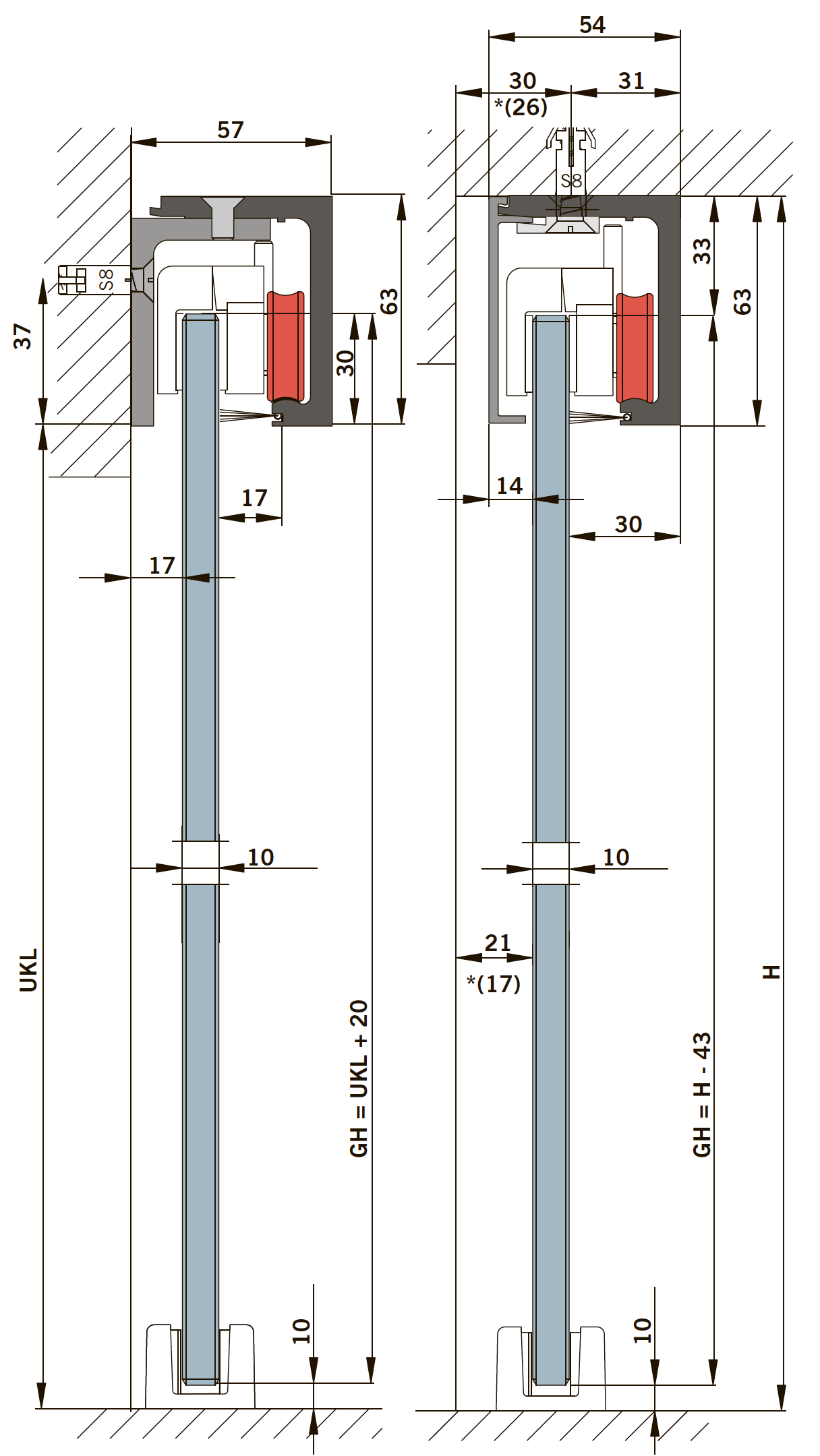 Профиль алюминиевый раздвижной двери Dorma Glas Agile Sliding Door