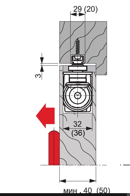 Доводчик врезной NHN-1013 скрытый. Дотягувач довідник скритий. Concealed Hidden Invisible in Door Closer. Installation mounting dimension.
