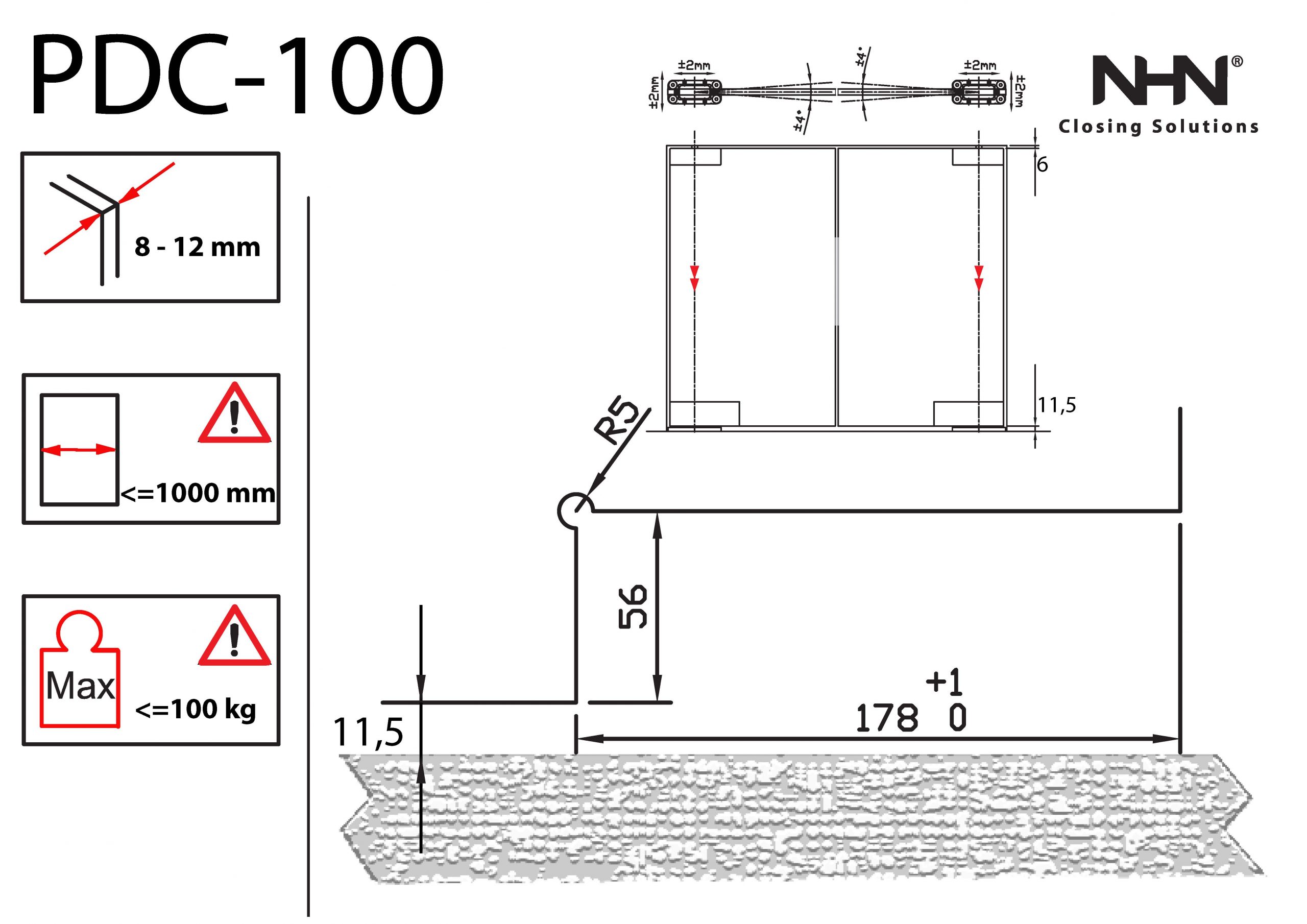 Дотягувач скляних маятникових дверей NHN PDC-100