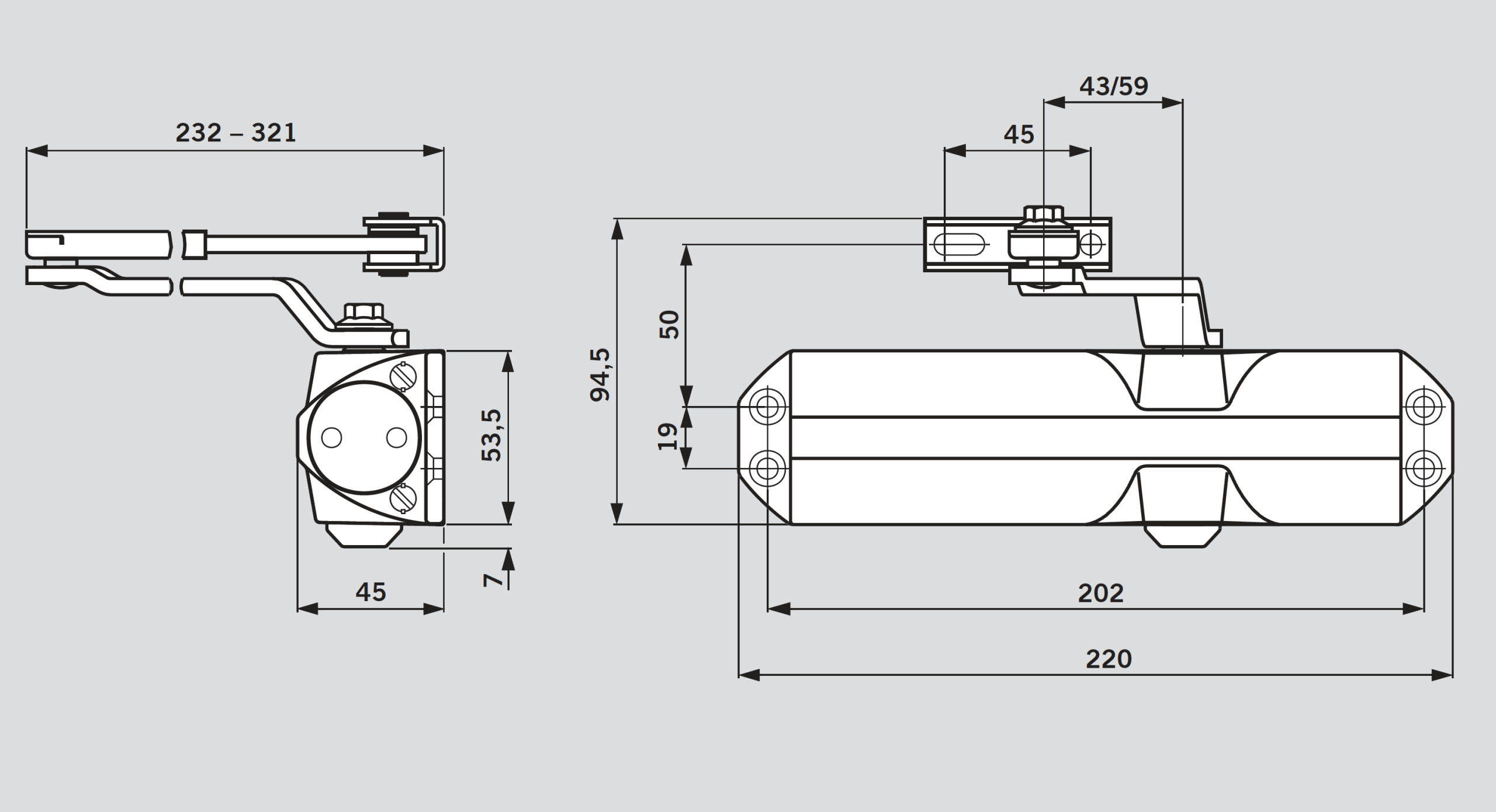 Монтажна схема чертеж розмер доводчика Dorma TS68. Door closer Installation Manual Instruction Drawing. Важель Рычаг Доводчика Dorma