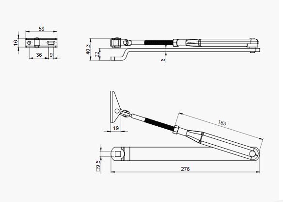 Рычаг тяга ножницы доводчика Door Closer Arm Dimension