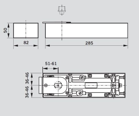 Доводчик дотягувач довідник маятниковых дверей Dorma BTS-75V EN1-4 напольный нижний підлоговий. Размер и габариты. Floor Spring Dorma BTS-75V for Double and Single Action Doors. Dimension